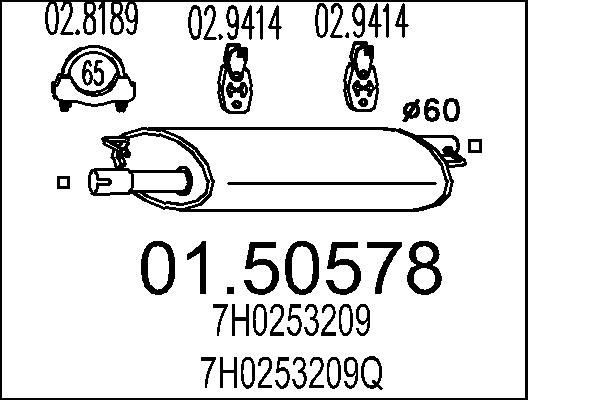 MTS Keskiäänenvaimentaja 01.50578 01.50578 MTS Keskimmäinen äänenvaimennin VW CRAFTER