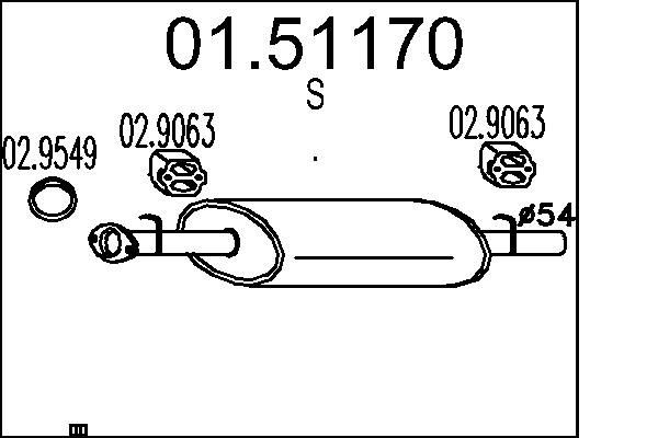 Uitlaat middendemper MTS 01.51170 MTS 01.51170: Middendemper Land Rover DISCOVERY 2003