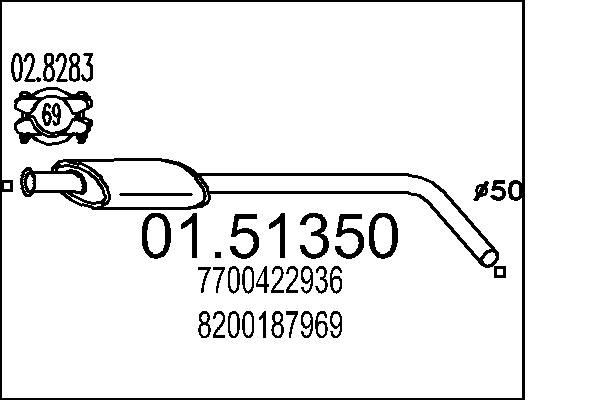 MTS Μεσαίο σιλανσιέ 01.51350 MTS 01.51350 Μεσαίο σιλανσιέ Renault Megane 1 Grandtour σε χαμηλές τιμές