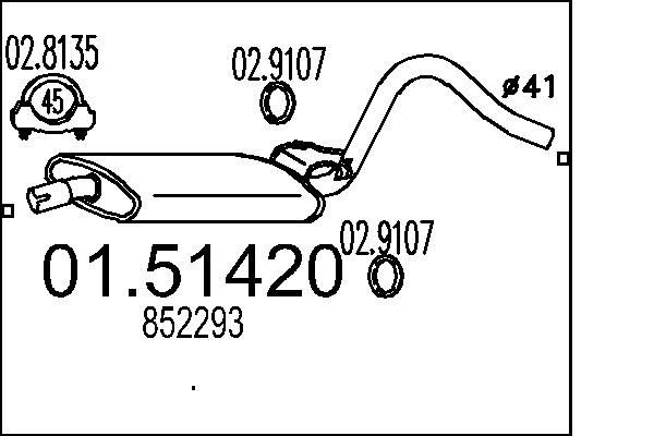 MTS Midtre lydpotte 01.51420 MTS 01.51420 Midtre lyddemper Opel Kadett C Sedan originale pris