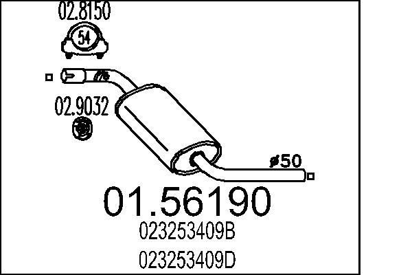 MTS Keskiäänenvaimentaja 01.56190 Volkswagen 9N4 Keski äänenvaimennin 01.56190 MTS