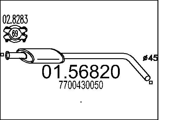 MTS Vidējais izpl. gāzu trokšņa slāpētājs 01.56820 MTS 01.56820 Vidējais trokšņa slāpētājs Renault Trafic FL orģinālās cena