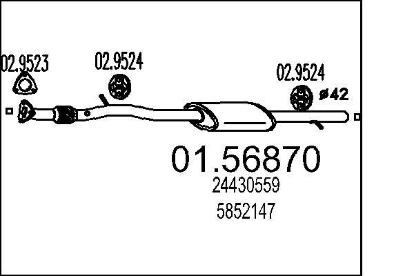 MTS Stredný tlmič výfuku 01.56870 Stredný tlmič MTS Opel CORSA 01.56870