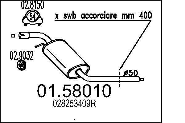 MTS Mellempotte 01.58010 MTS 01.58010 originale Midterste lyddæmper TOYOTA STARLET pris