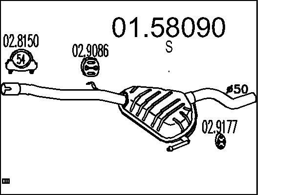 MTS Stredný tlmič výfuku 01.58090 Stredný tlmič výfuku MTS Fiat PUNTO 01.58090
