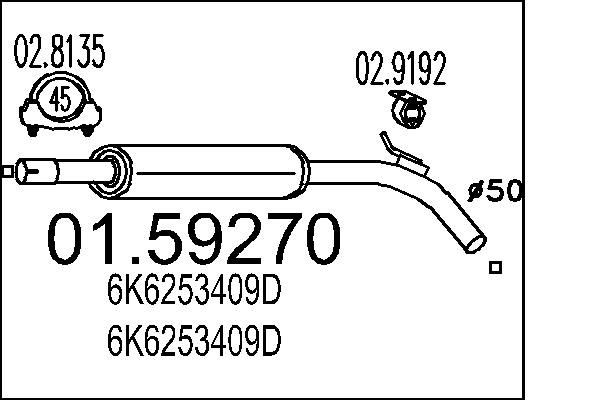 MTS Midtre lydpotte 01.59270 Midtre lyddemper MTS Seat ALTEA 01.59270