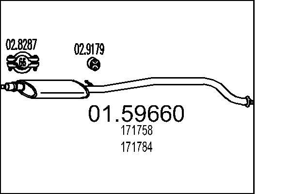 MTS Keskiäänenvaimentaja 01.59660 01.59660 MTS Pakoputki äänenvaimennin keski PEUGEOT 308