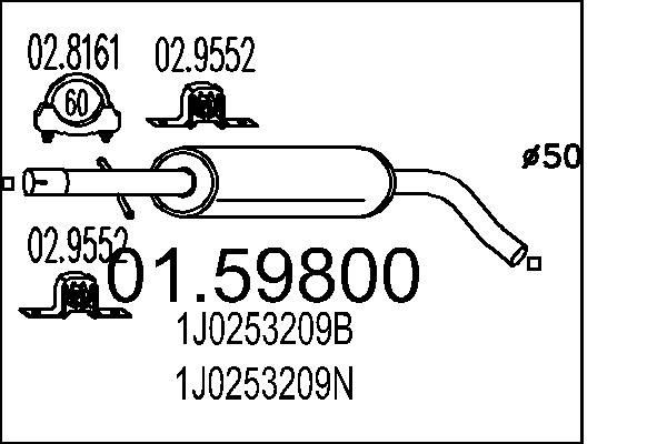 MTS Midtre lydpotte 01.59800 01.59800 Mellomlyddemper MTS SEAT ALTEA