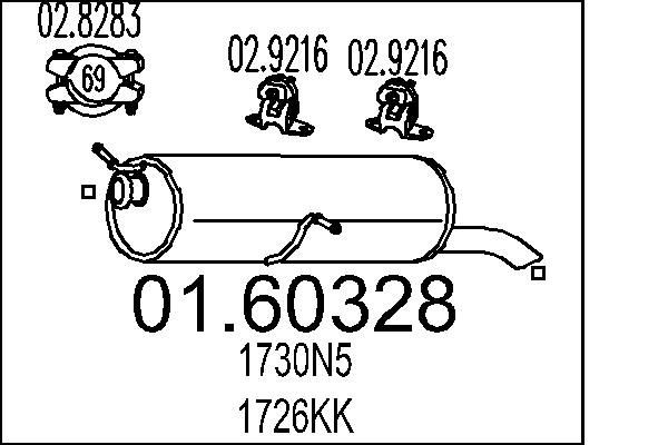 MTS Rear silencer 01.60328 MTS 01.60328 genuine Peugeot 307 3A/C exhaust silencer price