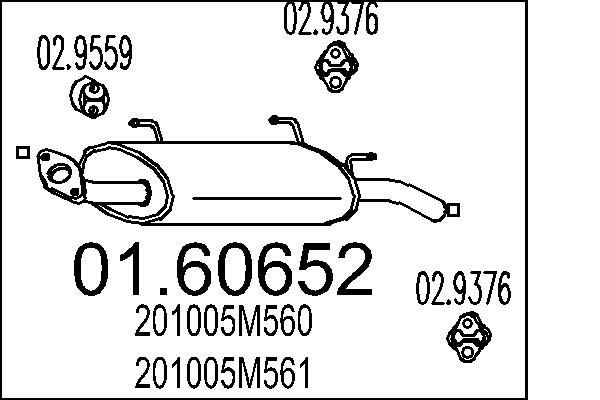 MTS Bakre eksospotte 01.60652 MTS 01.60652 Bakpotte Nissan Almera n16 pris