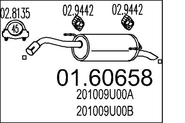 Rear silencer MTS 01.60658 MTS 01.60658 2005 NISSAN MURANO exhaust silencer replacement