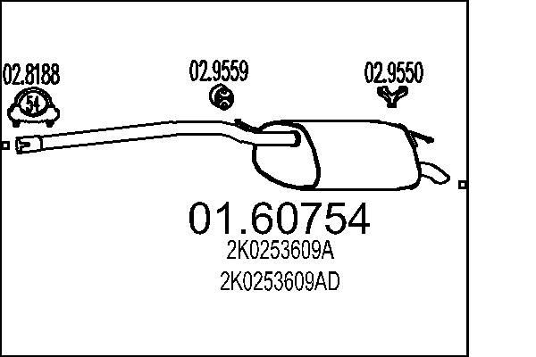MTS Bakre ljuddämpare 01.60754 MTS 01.60754 Bakre ljuddämpare Golf VIII Hatchback (CD1) original