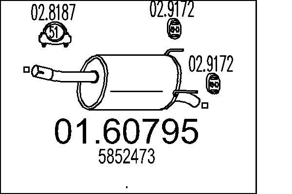 MTS Panela de escape traseira 01.60795 MTS 01.60795 originais Panela de escape Opel Zafira B custo