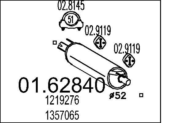 MTS Koncový tlmič výfuku 01.62840 01.62840 Koncový tlmič výfuku VOLVO 240 MTS
