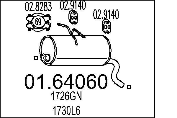 MTS Einddemper 01.64060 MTS 01.64060 Achterdemper Peugeot Partner Van originele prijs