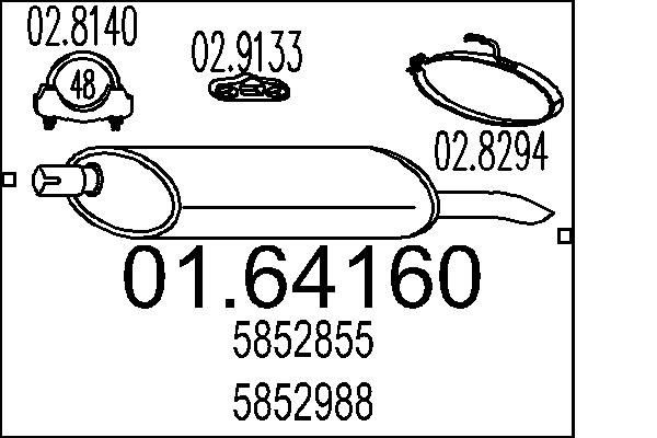 MTS Bakre eksospotte 01.64160 MTS 01.64160 Bakre eksospotte Opel Astra F CC til en fordelagtig pris