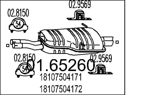 MTS Bakre eksospotte 01.65260 MTS 01.65260 Bakpotte BMW E24 pris
