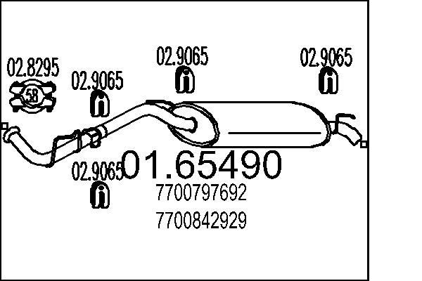 Bakre eksospotte MTS 01.65490 MTS 01.65490 Bakre lyddemper RENAULT VEL SATIS 2017