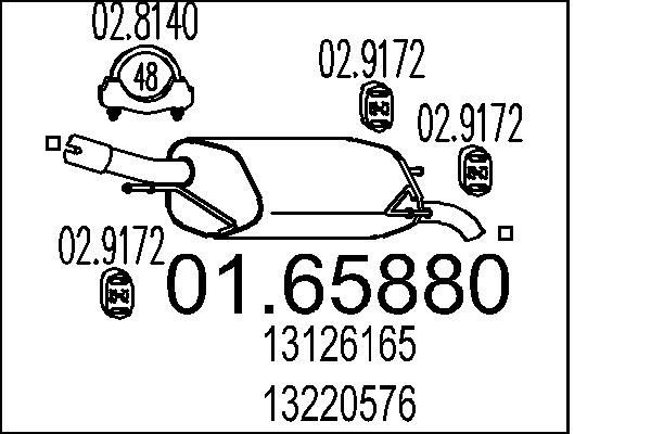 MTS Panela de escape traseira 01.65880 MTS 01.65880 Silenciador traseiro OPEL Astra F Classic CC (T92) baratos