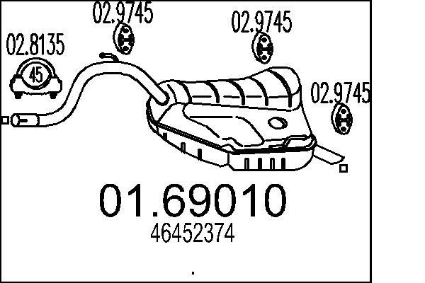 Bakre ljuddämpare MTS 01.69010 MTS 01.69010 Ljuddämpare FIAT PALIO 2002