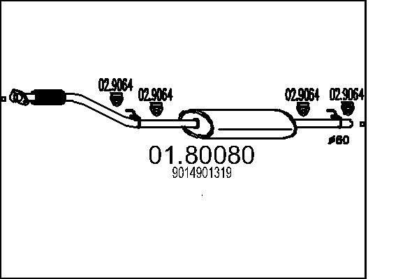 MTS Silencieux intermédiaire 01.80080 01.80080 Pot d'échappement intermédiaire MERCEDES-BENZ Classe B MTS