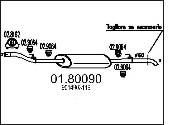 MTS Keskiäänenvaimentaja 01.80090 01.80090 MTS Keskimmäinen äänenvaimennin MERCEDES-BENZ G-sarja