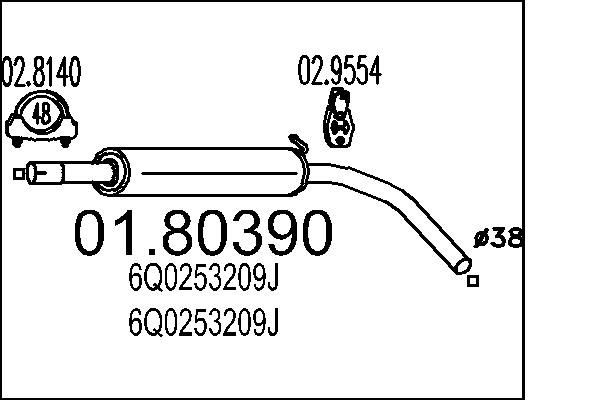 MTS Midtre lydpotte 01.80390 01.80390 Midtre lyddemper SEAT ALTEA MTS