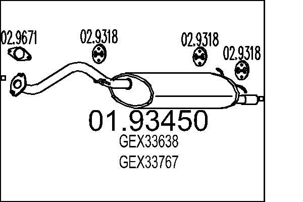 MTS Bakre eksospotte 01.93450 MTS 01.93450 Bakre lyddemper MG HS originale pris