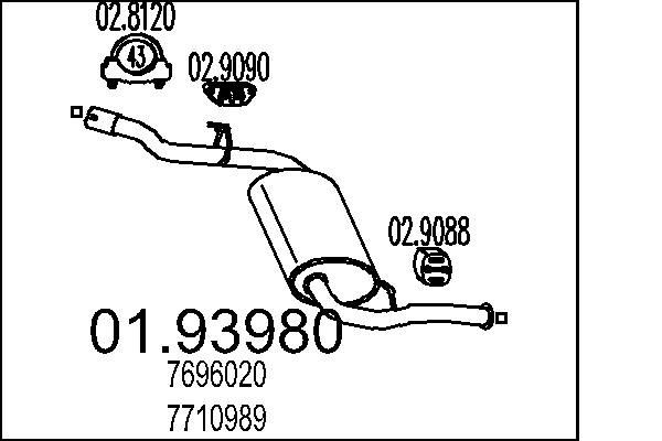 Bakre eksospotte MTS 01.93980 MTS 01.93980: Sluttlyddemper Fiat UNO 1999