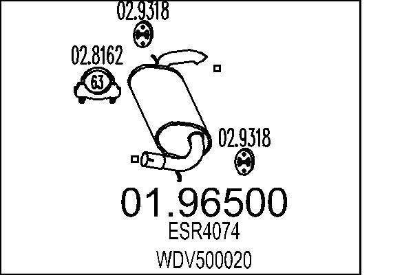 Bakre ljuddämpare MTS 01.96500 MTS 01.96500: Japsdämpare Land Rover DEFENDER 2016