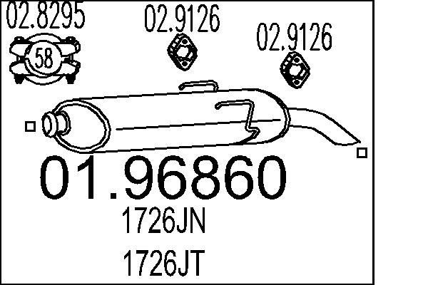 MTS Panela de escape traseira 01.96860 MTS 01.96860 Silenciador traseiro Peugeot 106 originais