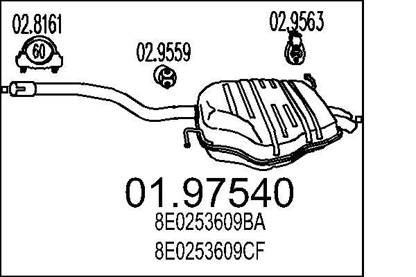 MTS Einddemper 01.97540 Uitlaatdemper Audi 4L 01.97540 MTS