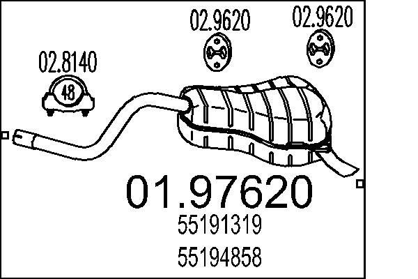 MTS Bakre eksospotte 01.97620 MTS 01.97620 Sluttlyddemper Lancia Musa 350 originale pris