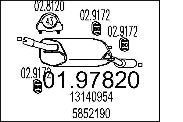 MTS Bakre ljuddämpare 01.97820 Opel Corsa C Bakre ljuddämpare MTS 01.97820