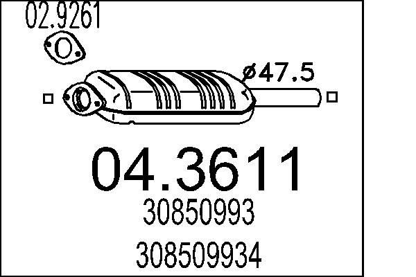 MTS Catalyseur 04.3611 Volvo C30 Pot catalytique MTS 04.3611