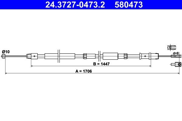 ATE Hand brake cable 24.3727-0473.2 24.3727-0473.2 ATE handbrake MERCEDES-BENZ MB 100
