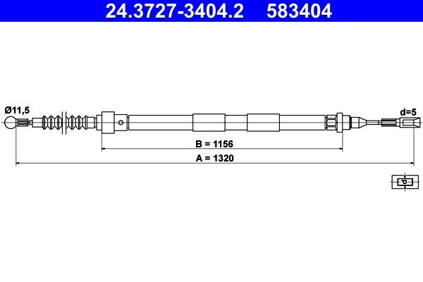Håndbremsekabel ATE 24.3727-3404.2 ATE 24.3727-3404.2 Bremsekabel VW SHARAN 2019