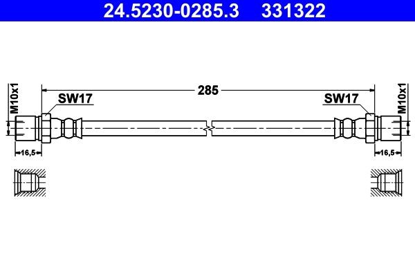 ATE Ελαστικός σωλήνας φρένων 24.5230-0285.3 ATE 24.5230-0285.3 Ελαστικός σωλήνας φρένων Ford B-MAX γνήσια