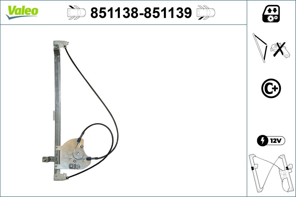 VALEO Stikla pacelšanas mehānisms 851138 Stikla pacēlāji VALEO Renault 19 851138