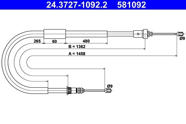 ATE Câble de frein à main 24.3727-1092.2 ATE 24.3727-1092.2 d'origine Frein de parking BMW Série 7 prix