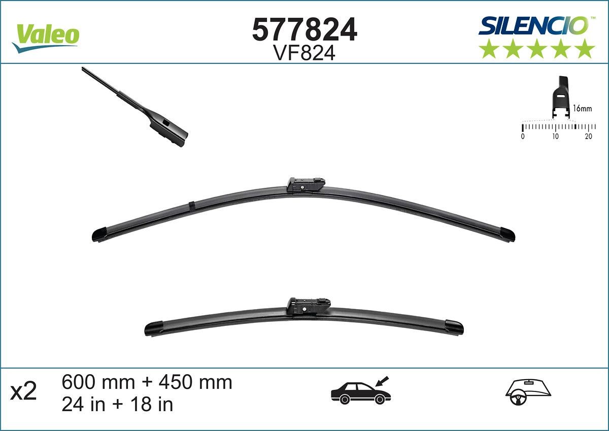 VALEO Pyyhkijänsulka 577824 BMW 02 pyyhkijänsulat VALEO SILENCIO X.TRM 577824