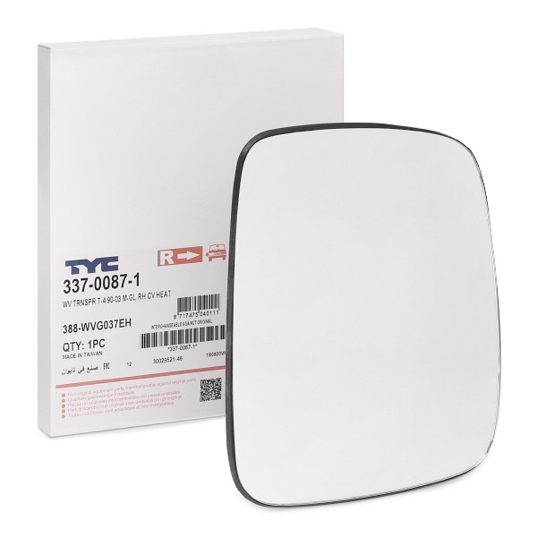 TYC Vidro de espelho, espelho retrovisor exterior 337-0087-1 Vidro espelho retrovisor TYC Volkswagen LUPO 337-0087-1