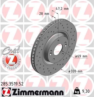 ZIMMERMANN Brake disc 285.3519.52 Hyundai ix20 ZIMMERMANN performance brake discs 285351952