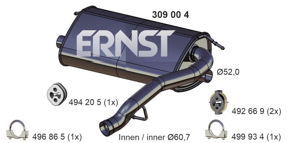 ERNST Bakre ljuddämpare 309004 309004 ERNST slutdämpare Ford CAPRI