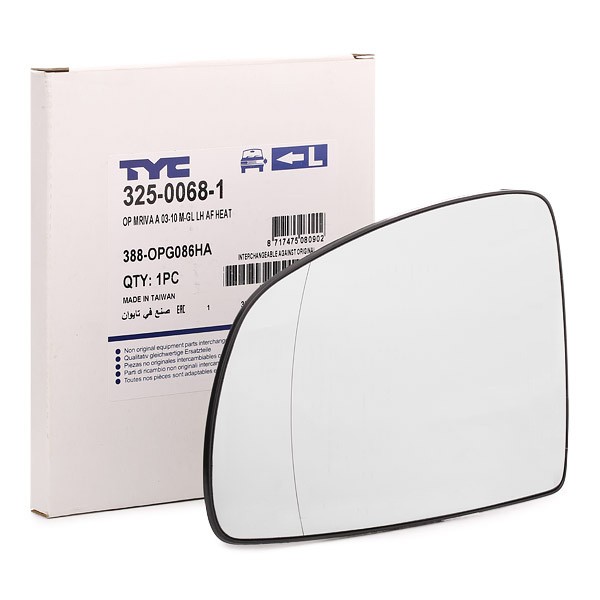 Spejlglas, udvendig spejl TYC 325-0068-1 TYC 325-0068-1 Sidespejle OPEL MERIVA 2009