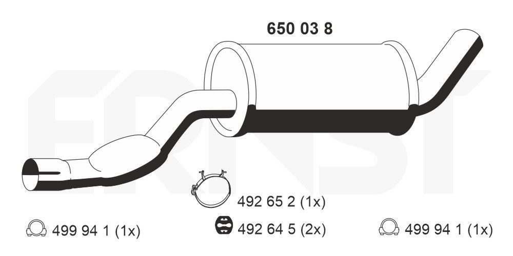 ERNST Keskiäänenvaimentaja 650038 650038 ERNST Keskimmäinen äänenvaimennin Volvo S70 hinta