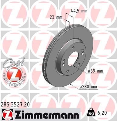 ZIMMERMANN Brake disc 285.3527.20 HYUNDAI ix20 ZIMMERMANN performance brake discs 285352720