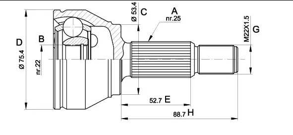 LPR Sada kĺbov hnacieho hriadeľa KFR771 KFR771 Homokinetický kĺb MAZDA BT-50 LPR