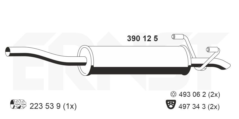 ERNST Keskiäänenvaimentaja 390125 LAND ROVER DEFENDER keskimmäinen äänenvaimennin ERNST 390125