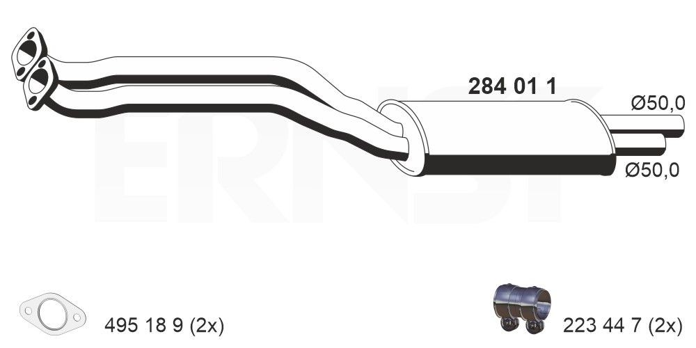 ERNST Etuäänenvaimentaja 284011 284011 ERNST Etupakoputki Opel KADETT hinta
